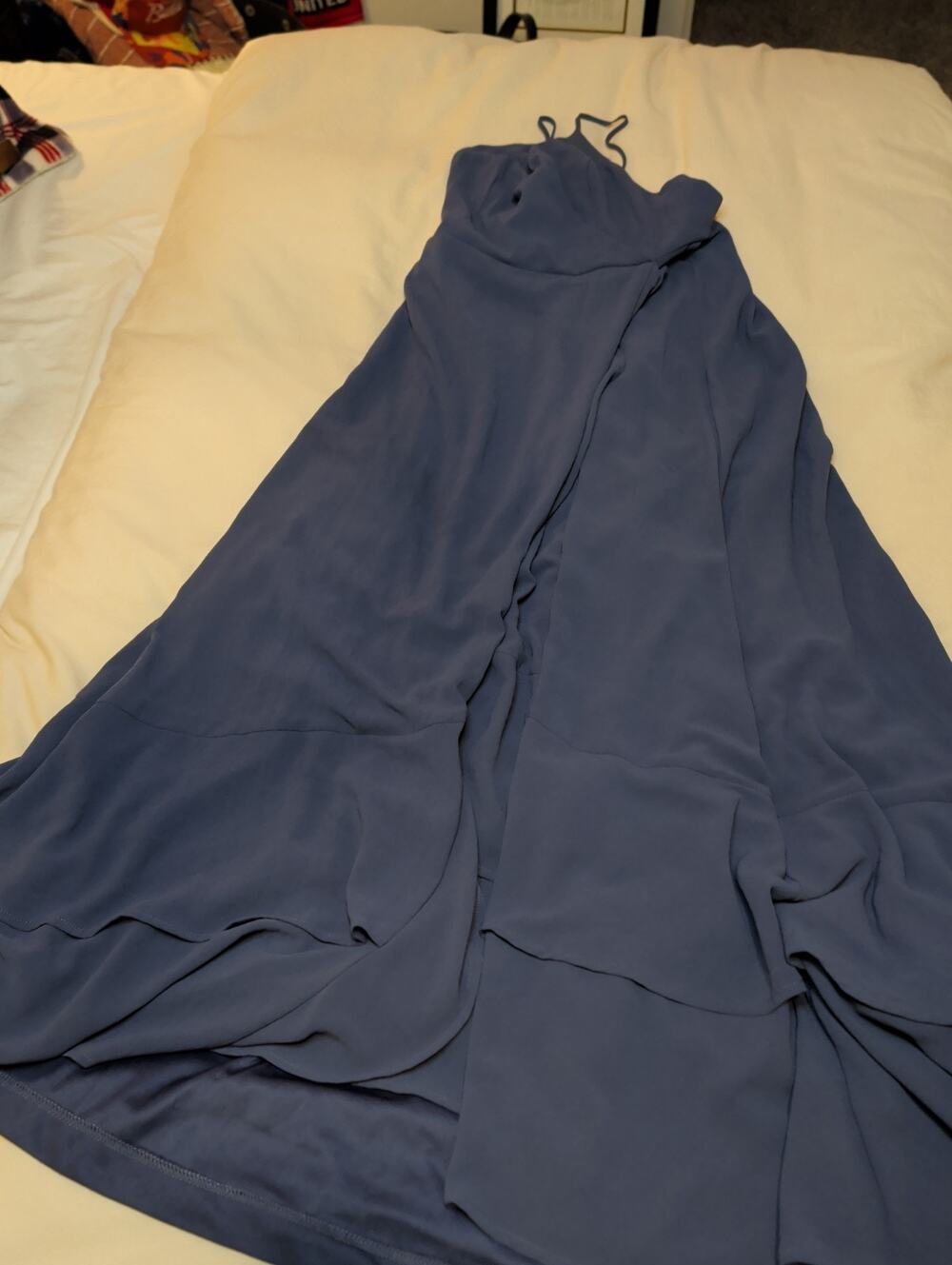 Slate Blue Spaghetti Strap Maxi Dress Wrap Front High Slit Size Medium